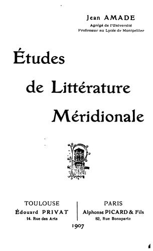 Études de littérature méridionale by Jean Amade cover