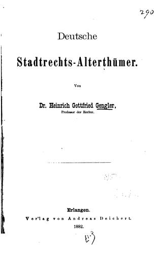 Deutsche Stadtrechts-Alterthümer by Heinrich Gottfried Philipp Gengler cover