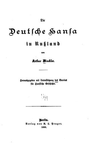 Die deutsche Hansa in Russland by Arthur Winckler cover
