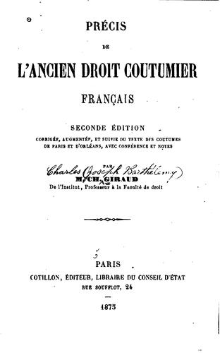 Précis de l'ancien droit coutumier français by Charles Joseph Barthélémy Giraud cover