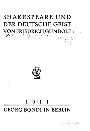 Shakespeare und der deutsche geise by Friedrich Gundolf cover