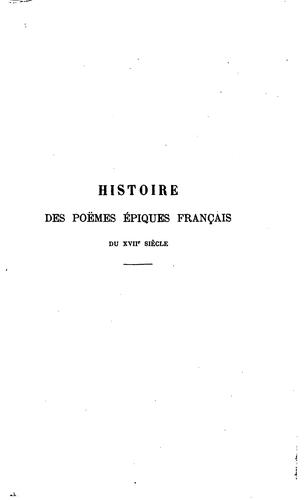 Histoire des poèmes épiques français du XVIIe siècle by Julien Duchesne cover