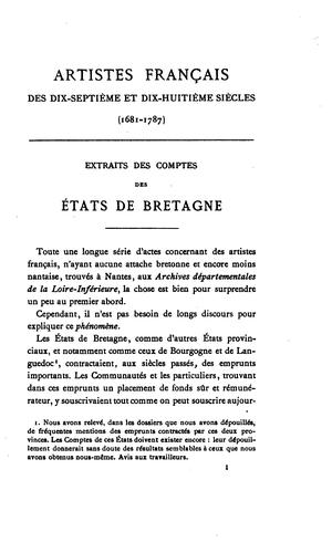Artistes français des XVIIe et XVIIIe siècles (1681-1787) by Brittany (France). Chambre des comptes. cover