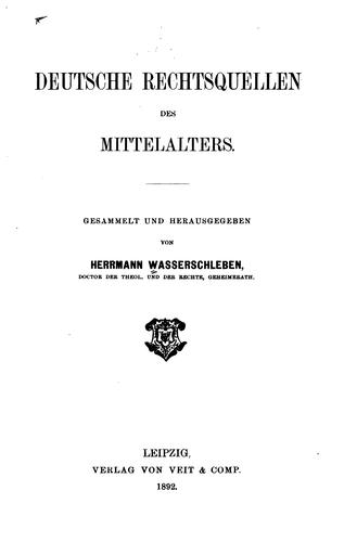 Deutsche Rechtsquellen des Mittelalters by Hermann Wasserschleben cover