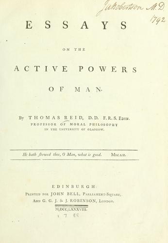 Essays on the active powers of man 1788