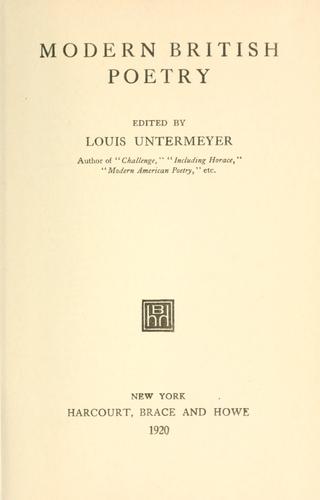 Modern British poetry by Louis Untermeyer cover