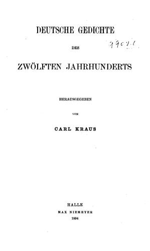 Deutsche gedichte des zwölften jahrhunderts by Carl von Kraus cover