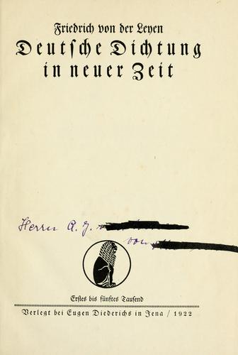 Deutsche Dichtung in neuer Zeit by Leyen, Friedrich von der cover