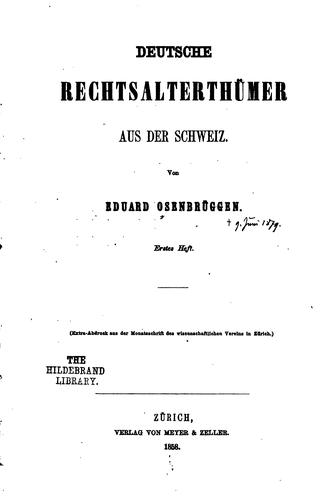 Deutsche Rechtsalterthümer aus der Schweiz by Eduard Osenbrüggen cover