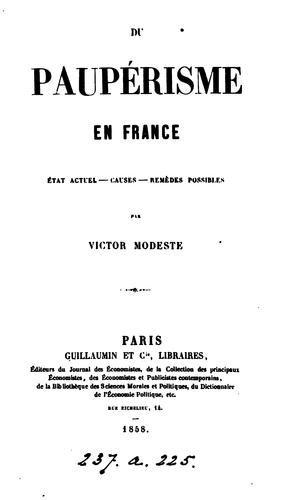 Du paupérisme en France by Victor Modeste cover