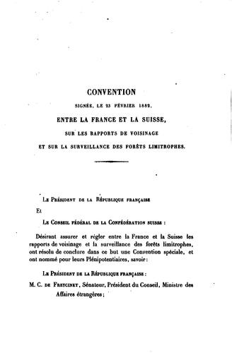 Convention conclu le 23 février 1882, entre la France et la Confédération suisse, sur les rapports de voisinage et sur la surveillance des forêts limitrophes by France cover