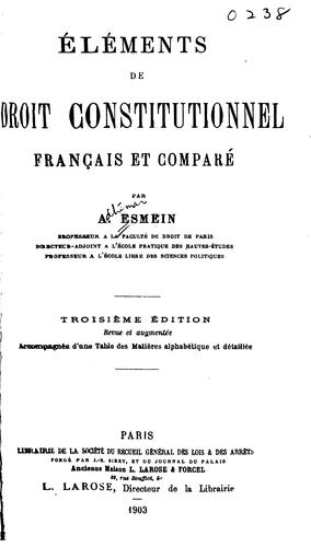 Éléments de droit constitutionnel français et comparé by A. Esmein cover