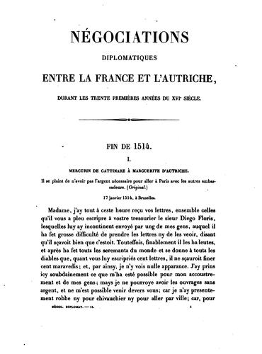 Négociations diplomatiques entre la France et l'Autriche durant les trente premières années du XVI. siècle by France cover