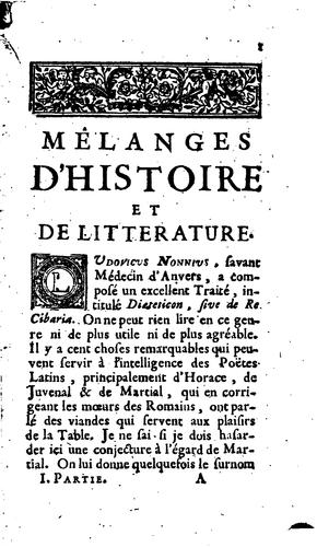 Mélanges d'histoire et de litterature by Bonaventure d' Argonne cover