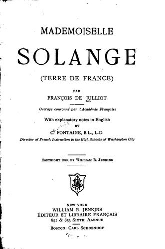 Mademoiselle Solange (Terre de France) by François de Julliot cover
