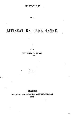 Histoire de la littérature canadienne by Edmond Lareau cover