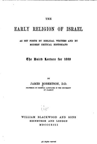 The early religion of Israel
