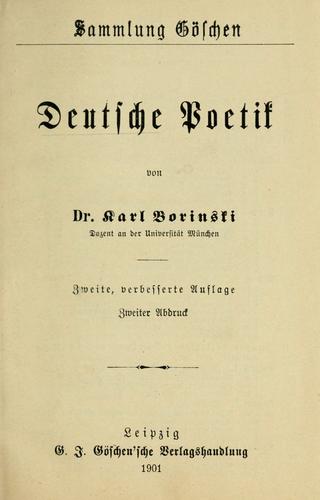 Deutsche Poetik by Karl Borinski cover