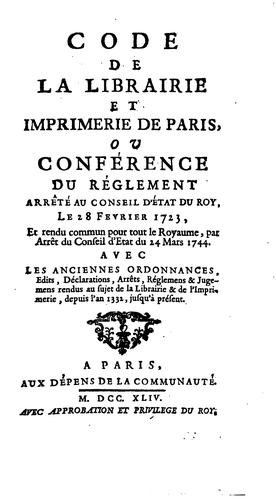 Code de la librairie et imprimerie de Paris by France cover