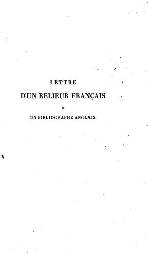 Lettre d'un relieur français à un bibliographe anglais by Lesné cover