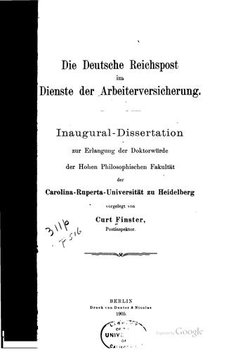 Die deutsche Reichspost im Dienste der Arbeiterversicherung .. by Curt Finster cover