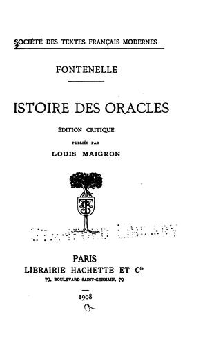 Histoire des oracles by Fontenelle M. de cover