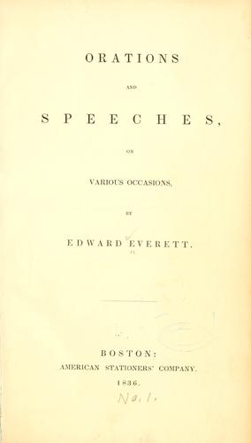 Orations and speeches on various occasions