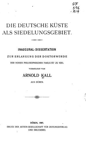 Die deutsche Küste als Siedelungsgebiet .. by Arnold Kall cover