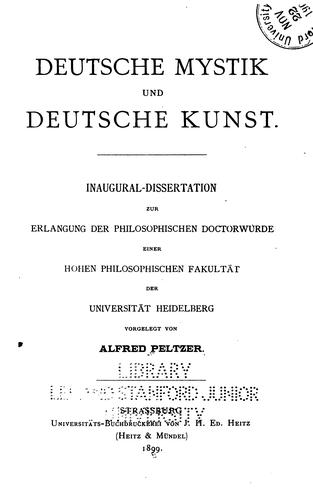 Deutsche Mystik und deutsche Kunst by Peltzer, Alfred. cover
