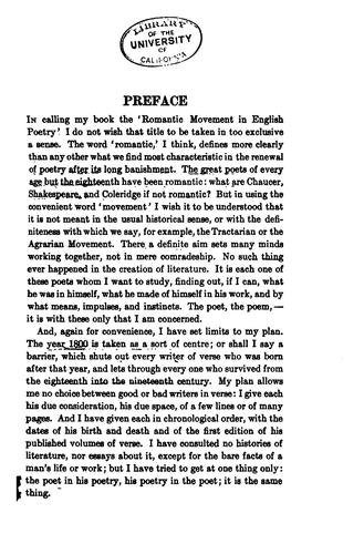 The romantic movement in English poetry