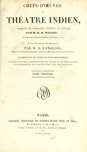 Chefs-d'oeuvre du théâtre Indien by H. H. Wilson cover