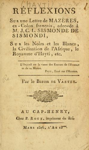 Réflexions sur une lettre de Mazères by Baron de Vastey cover