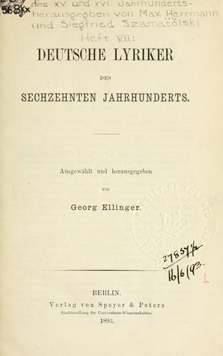 Deutsche Lyriker des sechzehnten Jahrhunderts by Georg Ellinger cover