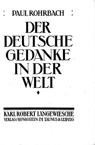 Der deutsche Gedanke in der Welt by Rohrbach, Paul cover