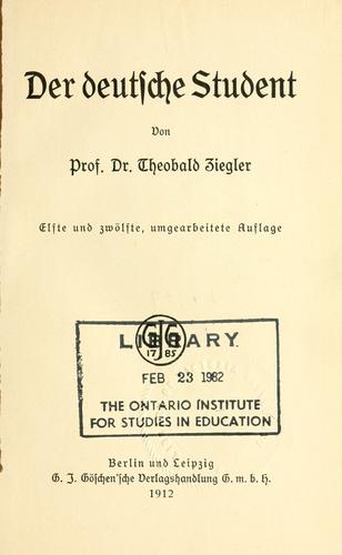 Der deutsche Student by Theobald Ziegler cover
