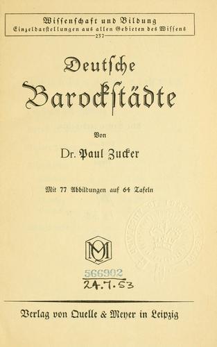 Deutsche Barockstädte by Zucker, Paul cover