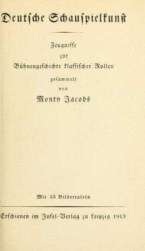 Deutsche Schauspielkunst by Monty Jacobs cover
