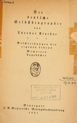 Die deutsche Selbstbiographie by Theodor Klaiber cover