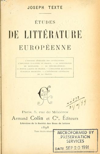 Etudes de littérature européenne by Joseph Texte cover