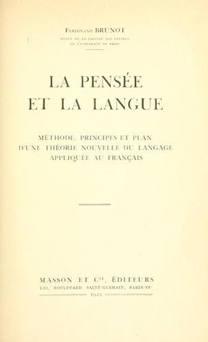 La pensée et la langue by Brunot, Ferdinand cover