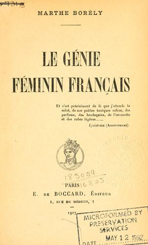 Le génie féminin français by Marthe Borély cover