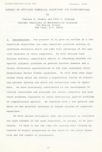 Remarks on efficient numerical algorithms for ultracomputers