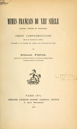 Mimes français du 13e siècle by Edmond Faral cover
