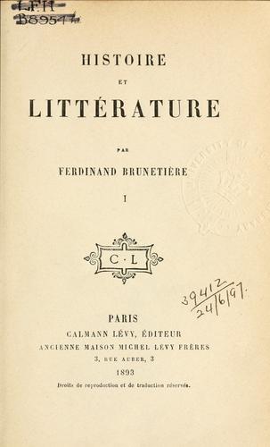 Histoire et littérature by Ferdinand Brunetière cover