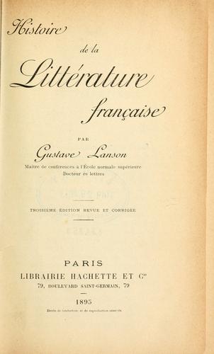 Histoire de la littérature française by Gustave Lanson cover