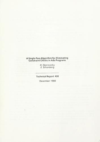 A single-pass algorithm for eliminating constraint checks in Ada programs by H. Operowsky cover