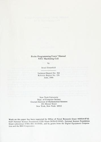 Probe programming users' manual NYU machining cell