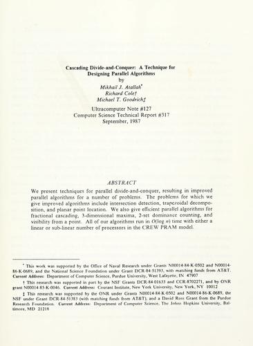 Cascading divide-and-conquer: a technique for designing parallel algorithms