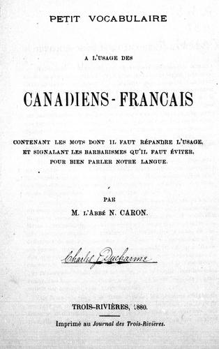 Petit vocabulaire à l'usage des canadiens-français by N. Caron cover