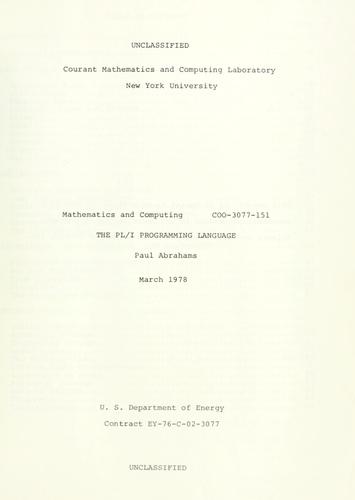 The PL/I programming language by Paul Abrahams cover